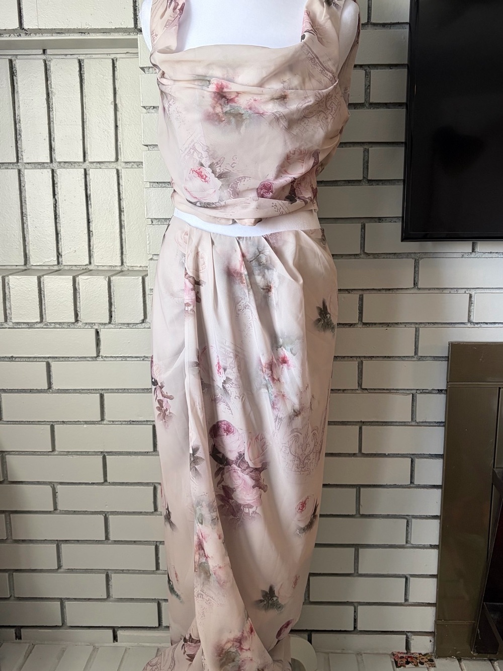 Blush Floral Maxi Skirt and top for Women - Elegant Flowing Silhouette